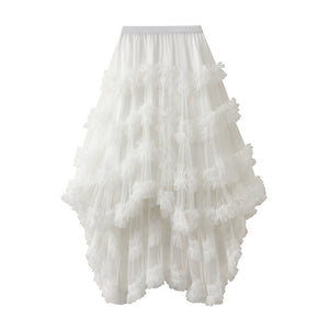 Elastic Waist Fairy Mesh Skirt Puffy Irregular Ruffled Tiered Dress