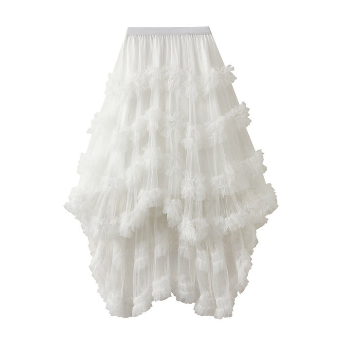 Elastic Waist Fairy Mesh Skirt Puffy Irregular Ruffled Tiered Dress