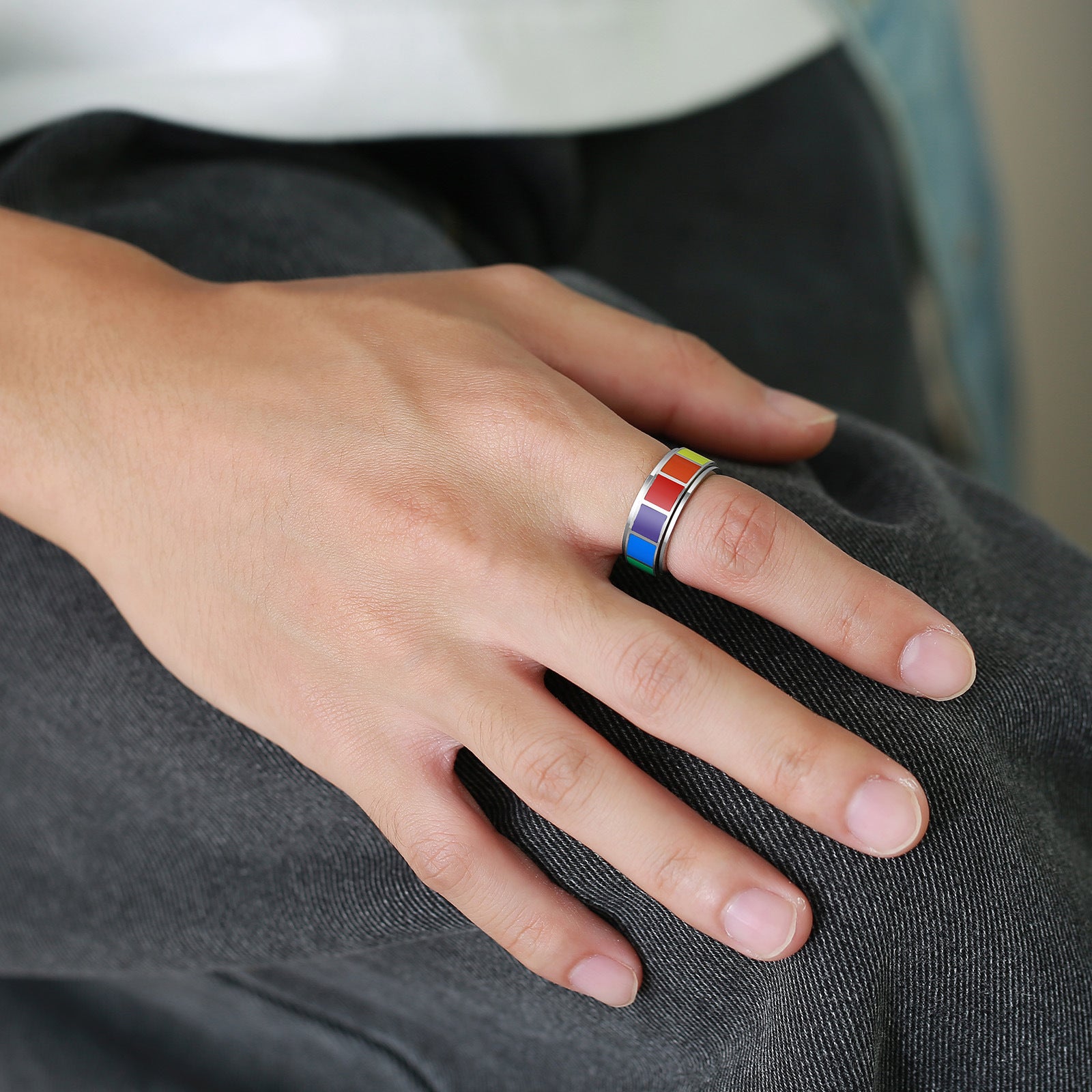 Rainbow Drop Glue Rotatable Ring For Men