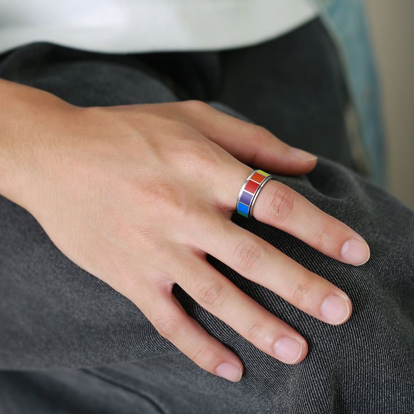 Rainbow Drop Glue Rotatable Ring For Men
