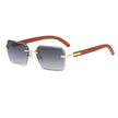Vintage Wood Grain Temples Cut-Edge Crystal Statement Square Sunglasses