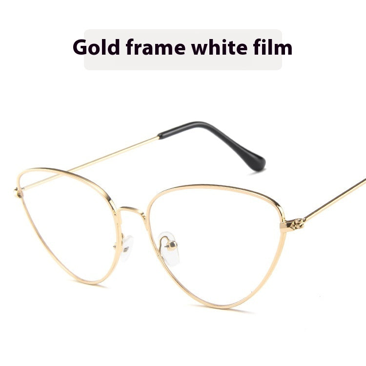 Cat's Eye Plain Glasses Retro Metal Optical Frame