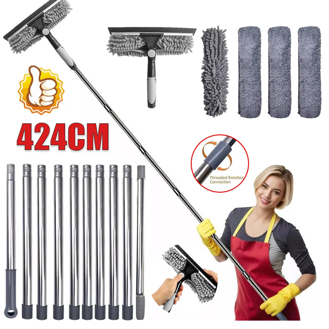 Telescopic Extendable Window Cleaner Equipment Glass Cleaning 4.5m Squeegee