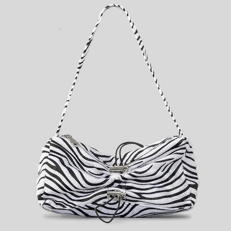 Autumn And Winter Drawstring Ruffle Zebra Stripes Underarm Bag Women