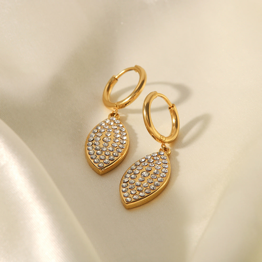 Stainless Women's Earrings Titanium Steel Diamond Leaf-shaped Pendant