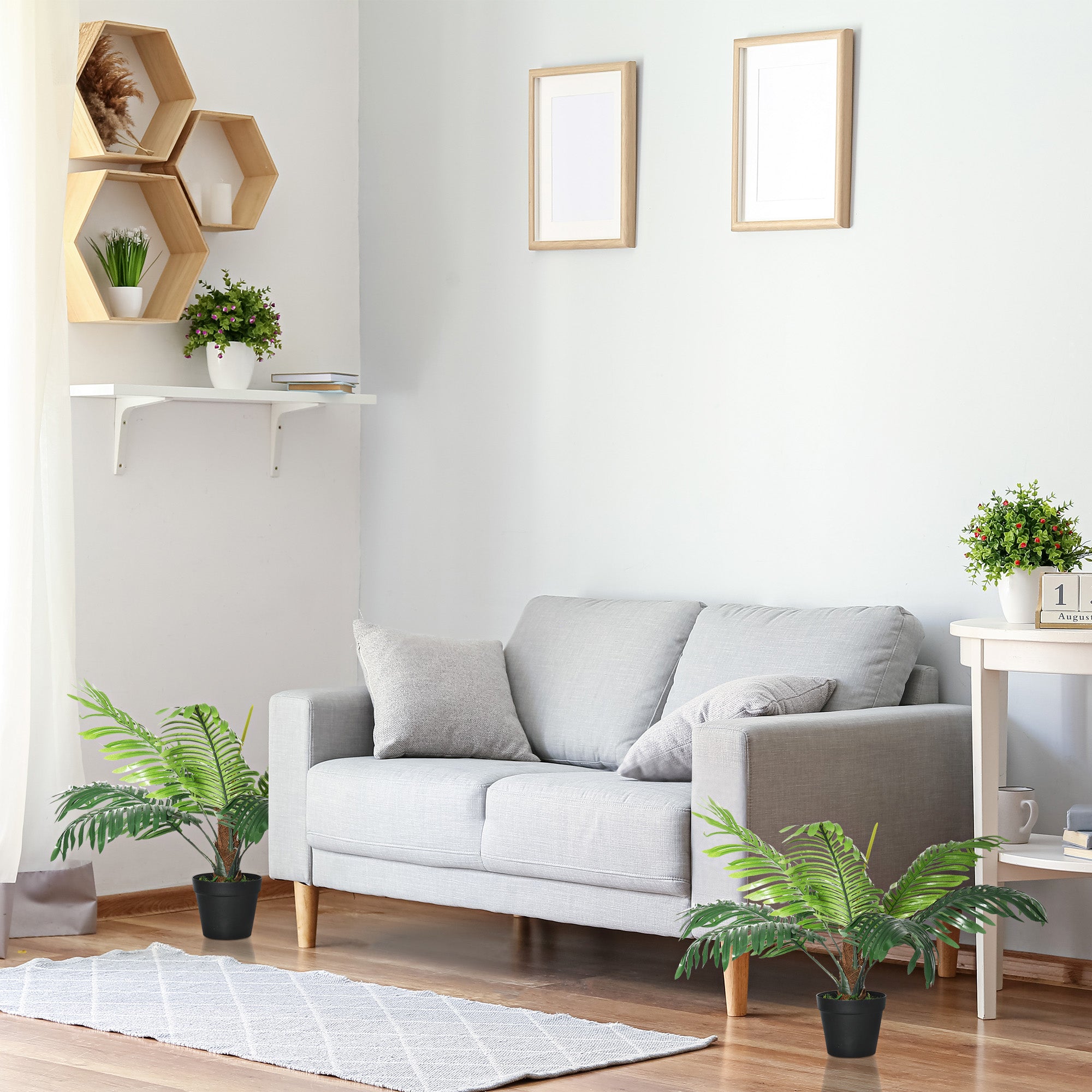 2 Pack 60cm Artificial Palm Tree Decorative Plant With Nursery Pot, Fake Tropical Tree For Indoor Outdoor Decor