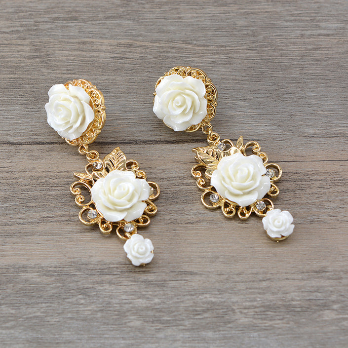 Baroque Retro Exaggerated Court Style Fashion Red Earrings Women