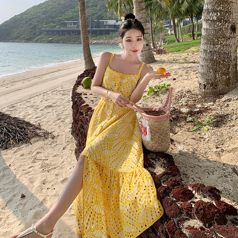 Waist Slimming Vacation Style Beach Dress Summer