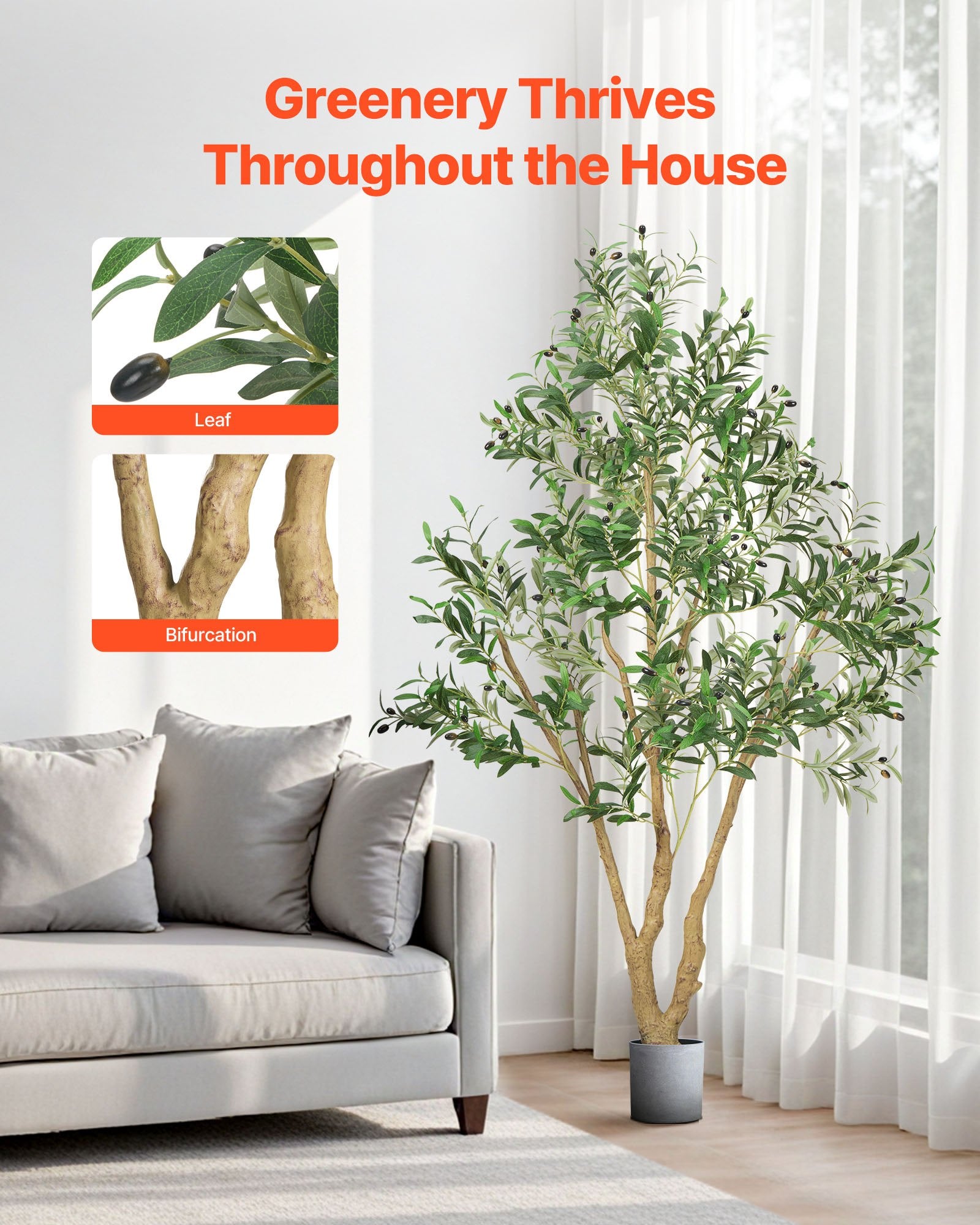 180cm Artificial Olive Tree With Black Pot, Tall Fake Tree With Natural Wood Trunk & Realistic Green Leaves And Fruits, Indoor Faux Plant For Home, Office, Living Room, Corner Decor
