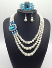 fashion Diamond Gemstone Pearl Necklace Earrings Set multi bride chain bracelet three piece Necklace
