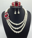 fashion Diamond Gemstone Pearl Necklace Earrings Set multi bride chain bracelet three piece Necklace