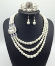 fashion Diamond Gemstone Pearl Necklace Earrings Set multi bride chain bracelet three piece Necklace