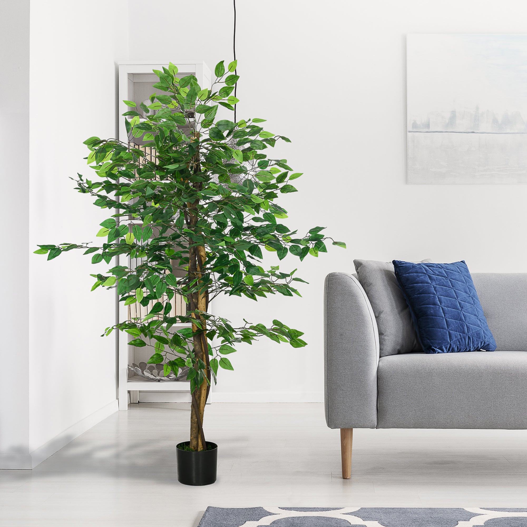 5ft Artificial Tree, Indoor Fake Ficus with Pot for Home Office Living Room Decor