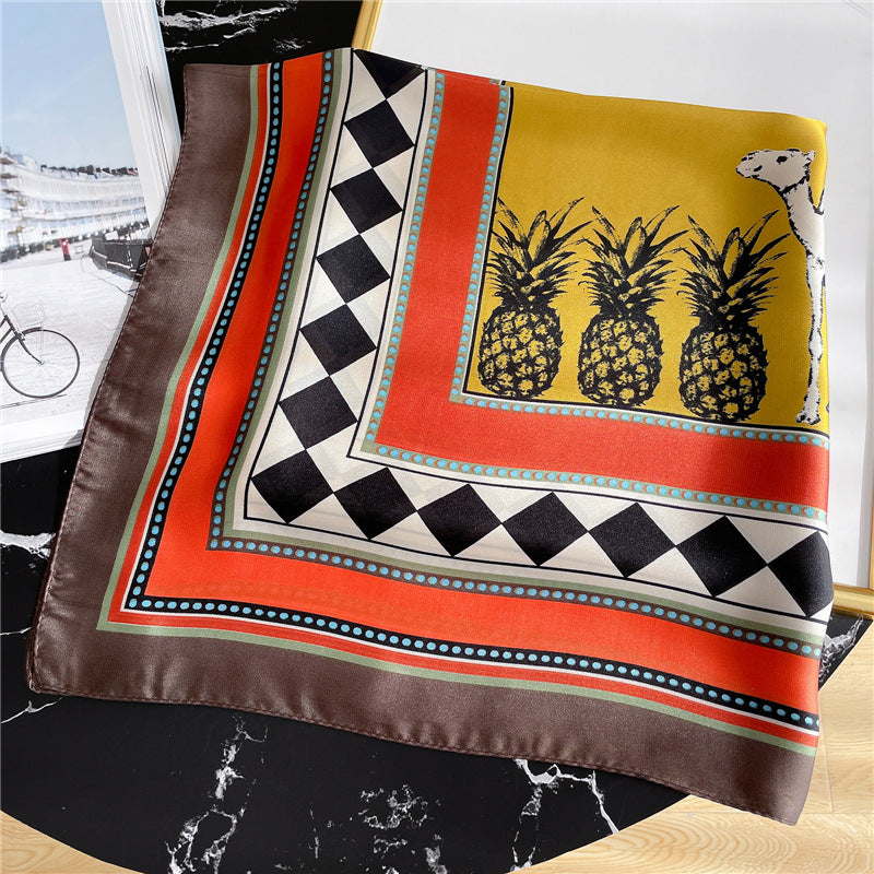 Small Square Plaid Women Colorblock Striped Silk Scarf