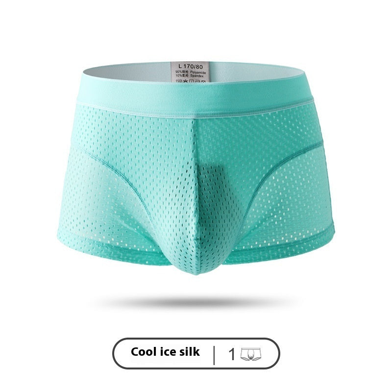 Ice Silk Men's Boxer Briefs Summer Breathable Mesh Hollow Out