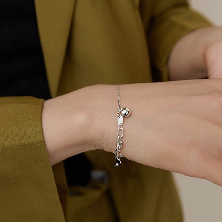 Punk Chain Instagram Niche Sterling Silver 925 Flake Beads Pendant Bracelet