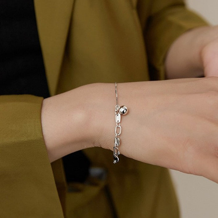 Punk Chain Instagram Niche Sterling Silver 925 Flake Beads Pendant Bracelet