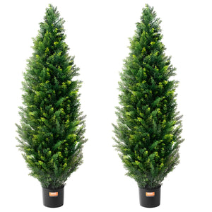 2 Pack 4' Artificial Cedar Topiary Tree Faux Plant UV Decor In/Outdoor