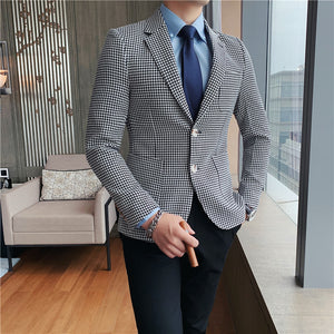 Men's Slim Suit British Business Houndstooth Suit Male Jacket