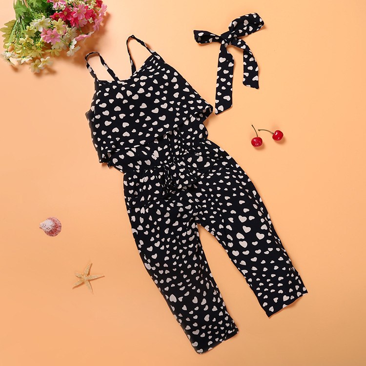 Kids Girls Clothing Sets Cotton Sleeveless Polka Dot Strap Girls Jumpsuit Clothes Sets Outfits Children Suits