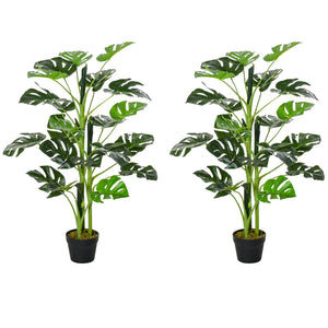 100cm/3.3FT Artificial Monstera Tree Decorative Cheese Plant 21 Leaves With Nursery Pot, Fake Tropical Palm Tree For Indoor Outdoor Décor, Set Of 2
