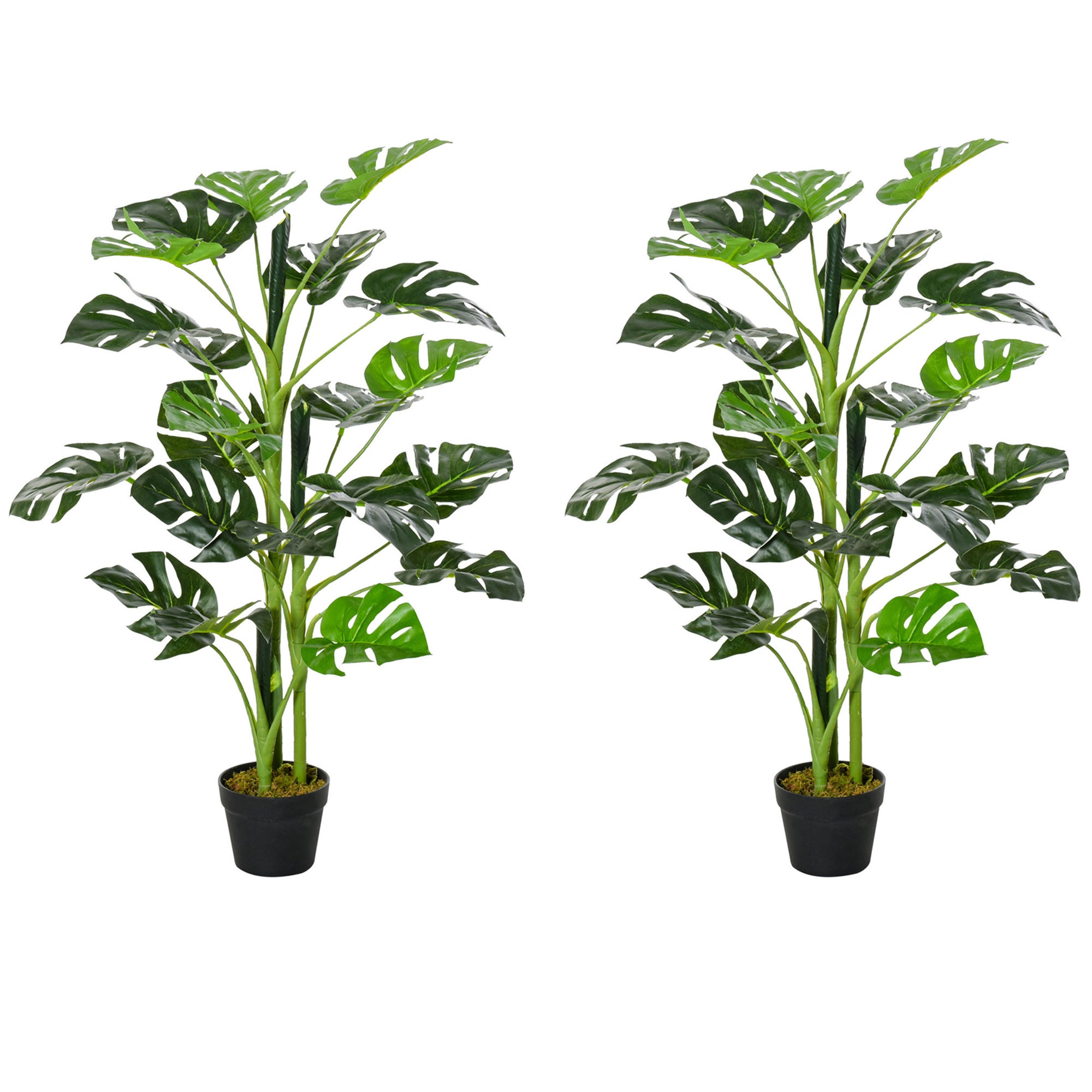 100cm/3.3FT Artificial Monstera Tree Decorative Cheese Plant 21 Leaves With Nursery Pot, Fake Tropical Palm Tree For Indoor Outdoor Décor, Set Of 2
