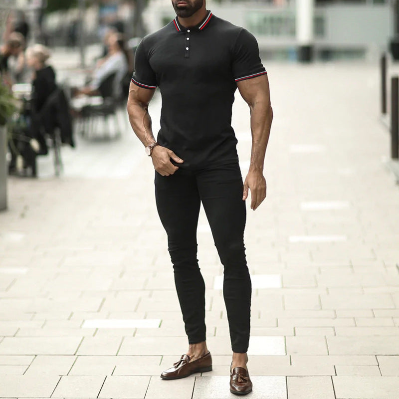 Slim Fit Flat Knit Sleeve Casual Short Sleeve Polo Shirt