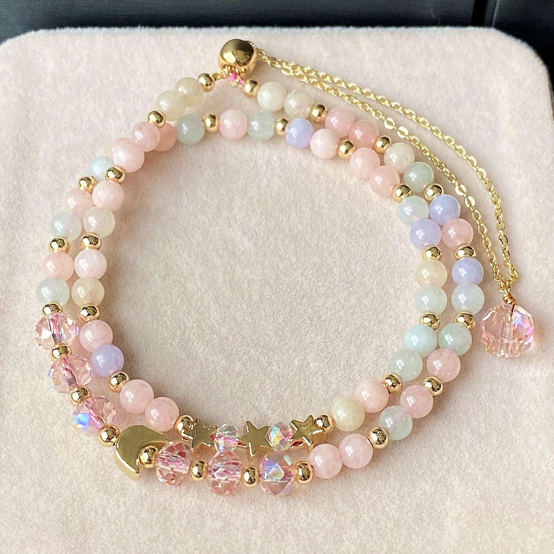 Multi Layer Bracelet With Morganite Chalcedony Matching
