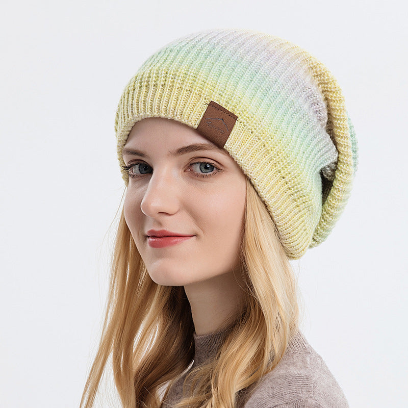 Knitted Gradient Tie-dye Warmth Rainbow Fashion Woolen Hat Women