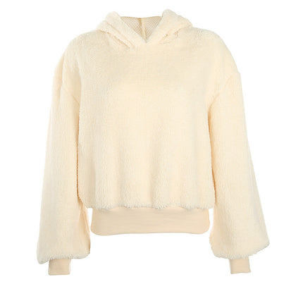 Solid color fur hooded loose coat