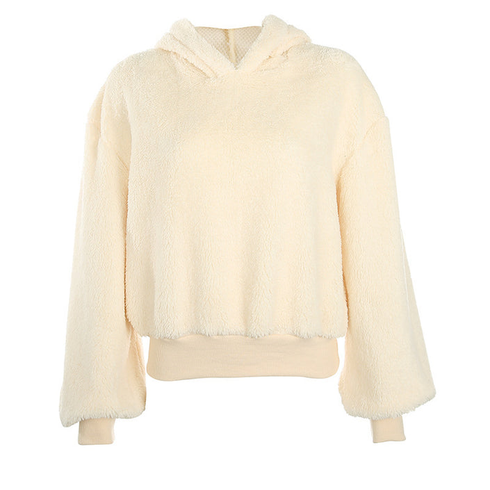 Solid color fur hooded loose coat