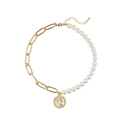 Luxury Design Imitation Pearls Choker Necklace Female Cross Pendant Necklaces for Women Gold Color Fashion Coin Jewelry