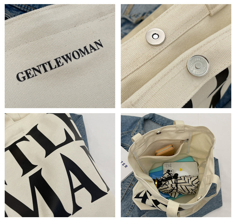 Large Capacity Canvas Bag Women Letter Printed Shoulder Travel Simple Handbags Travel Casual Daily Shopping Bags Totes