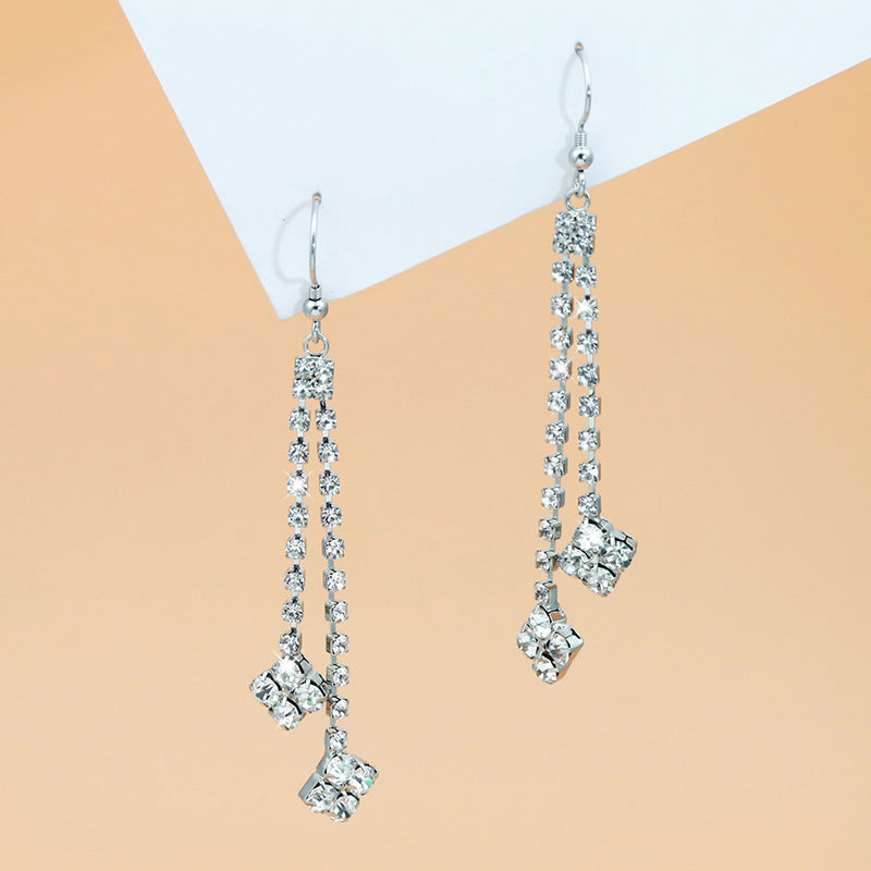 Diamond  High-grade Earrings Niche Personality Long Fringe