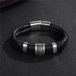 Black Braid Woven Leather Bracelet Titanium Stainless Steel Bracelet Men Bangle Men Jewelry Vintage Gift