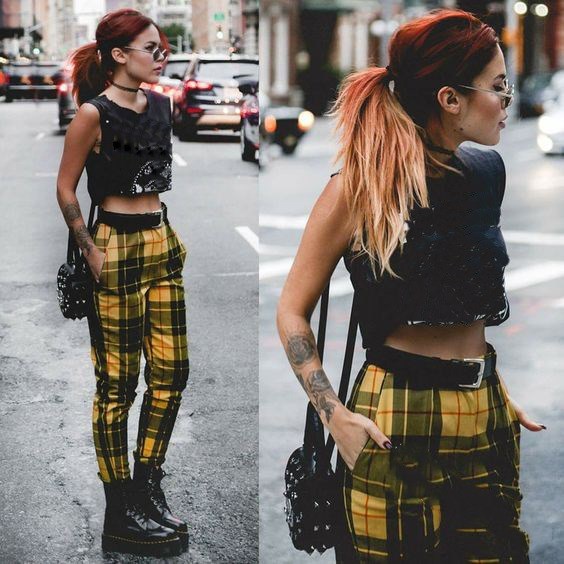 Retro Plaid Ladies Casual Pants