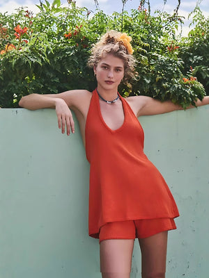 Beach Sexy Backless Dress V-neck Holiday Sweater Suit