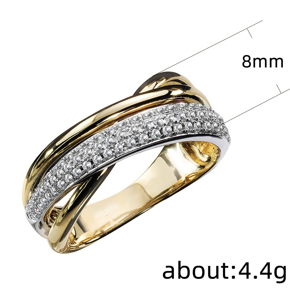 Women's Delicate Geometric Line Micro Inlaid Zircon Color Separation Ring