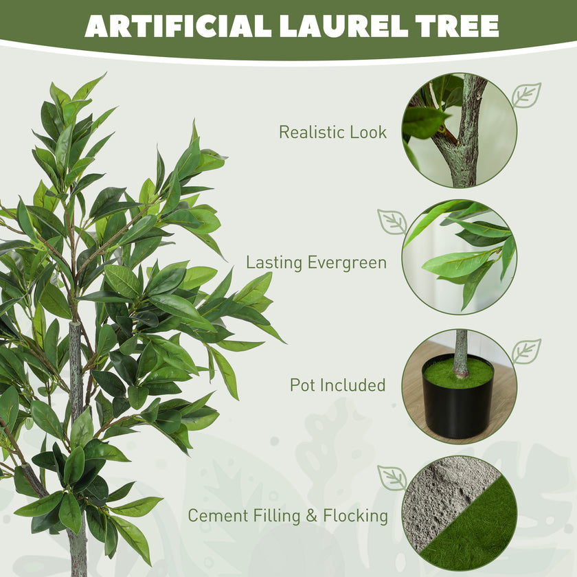 Potted Fake Plant, Lifelike Laurel Artificial Tree with 345 PEVA Leaves for Home Decor, Green