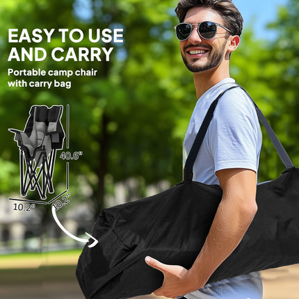 Camping Chair For Adults, Portable Folding Camping Chair With Side Pockets, Cup Holders, Carry Bag, Black And Gray