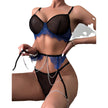 Underwear Lace Fabric Stitching Contrast Color Three-piece Set