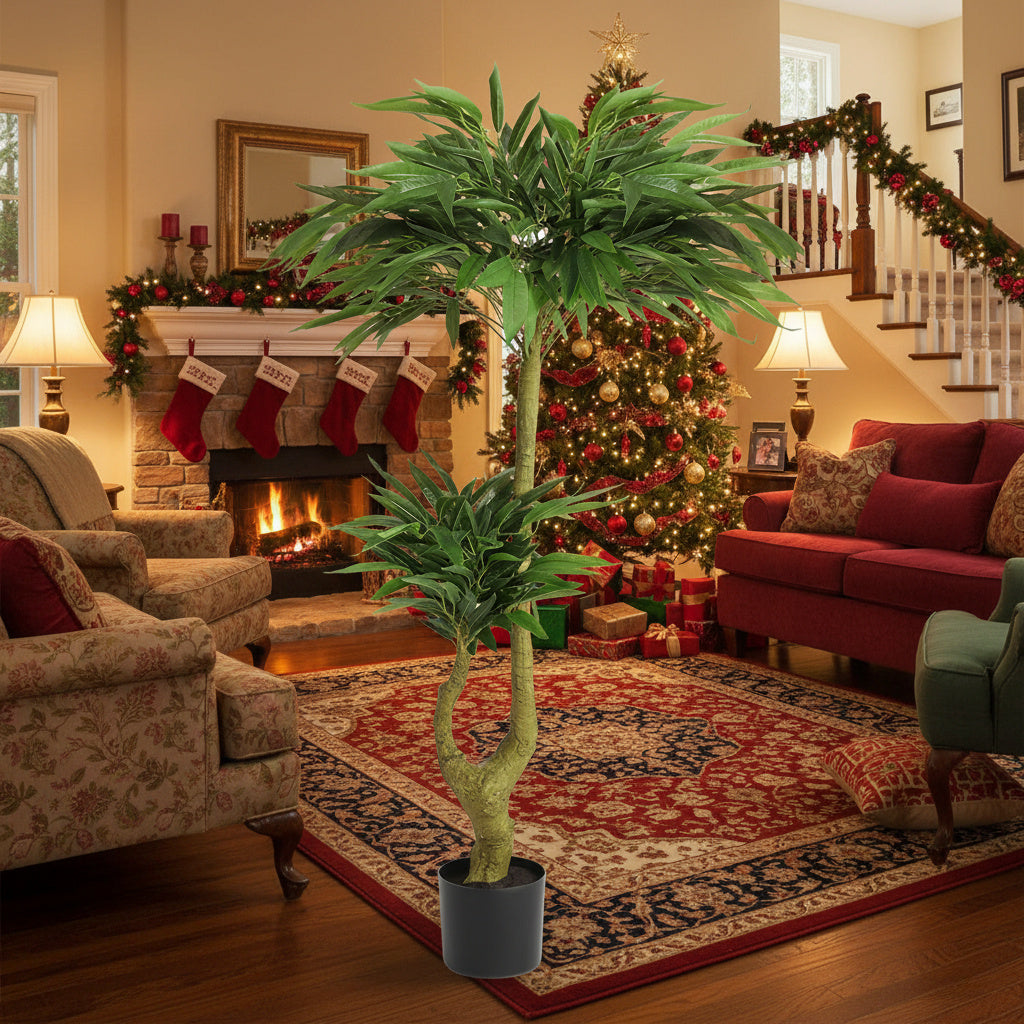 5FT Artificial Tree With Natural Foliage In Black Pot Willow Silk Indoor Plant For Home Office Living Room Decor Maintenance Free