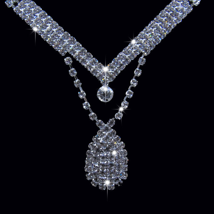 Foreign Trade   Drill Water Drop Shape Bridal Necklace, Earrings Set Wedding Jewelry Wedding Accessories Wholesale