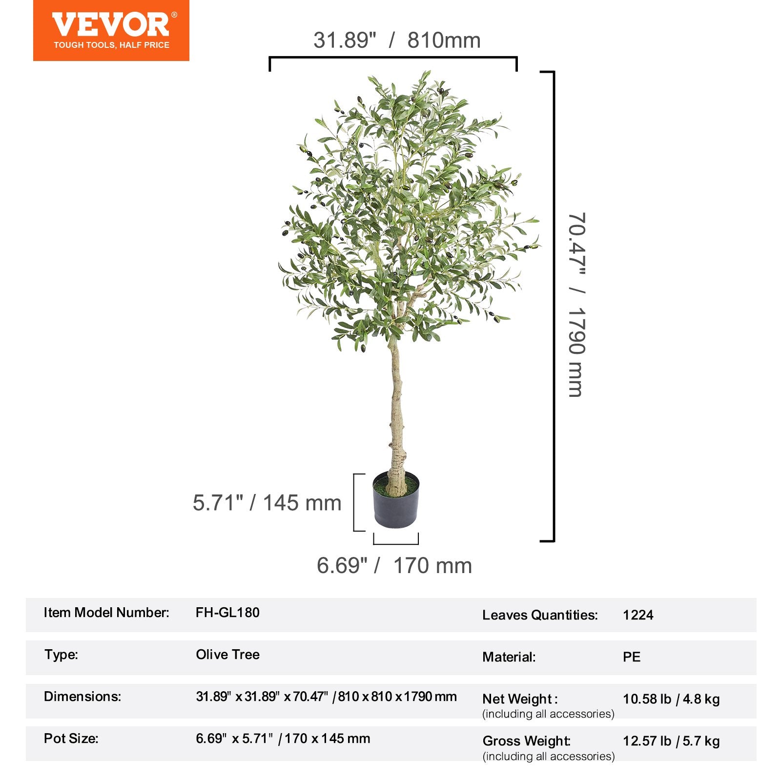 Artificial Olive Tree, 6 FT Tall Faux Plant, Secure PE Material & Anti-Tip Tilt Protection Low-Maintenance Plant, Lifelike Green Fake Potted Tree For Home Office Warehouse Decor Indoor Outdoor