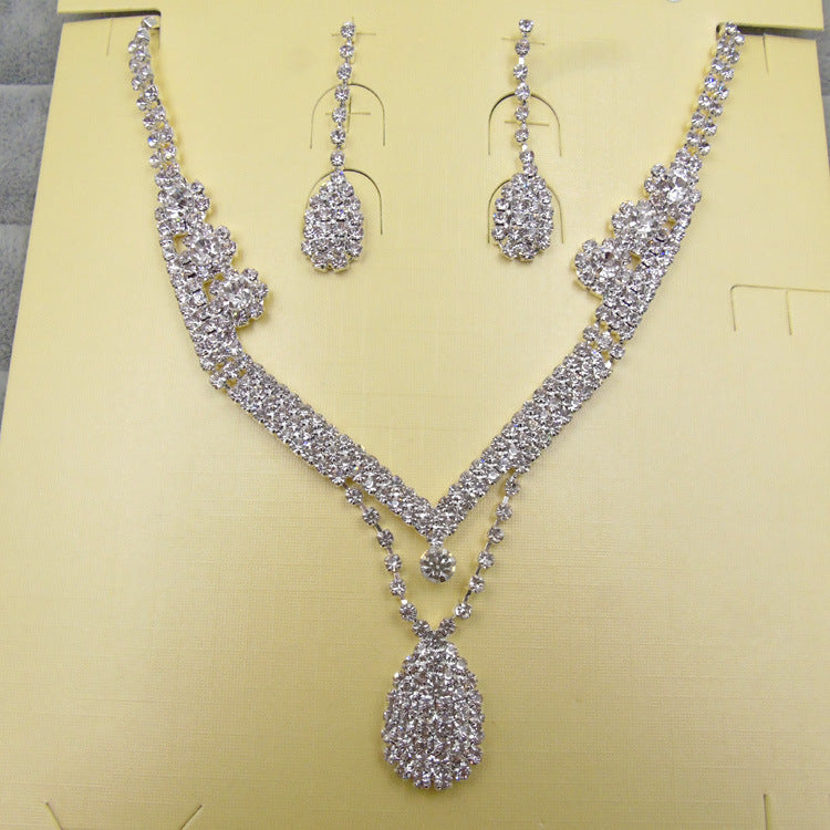 Foreign Trade   Drill Water Drop Shape Bridal Necklace, Earrings Set Wedding Jewelry Wedding Accessories Wholesale