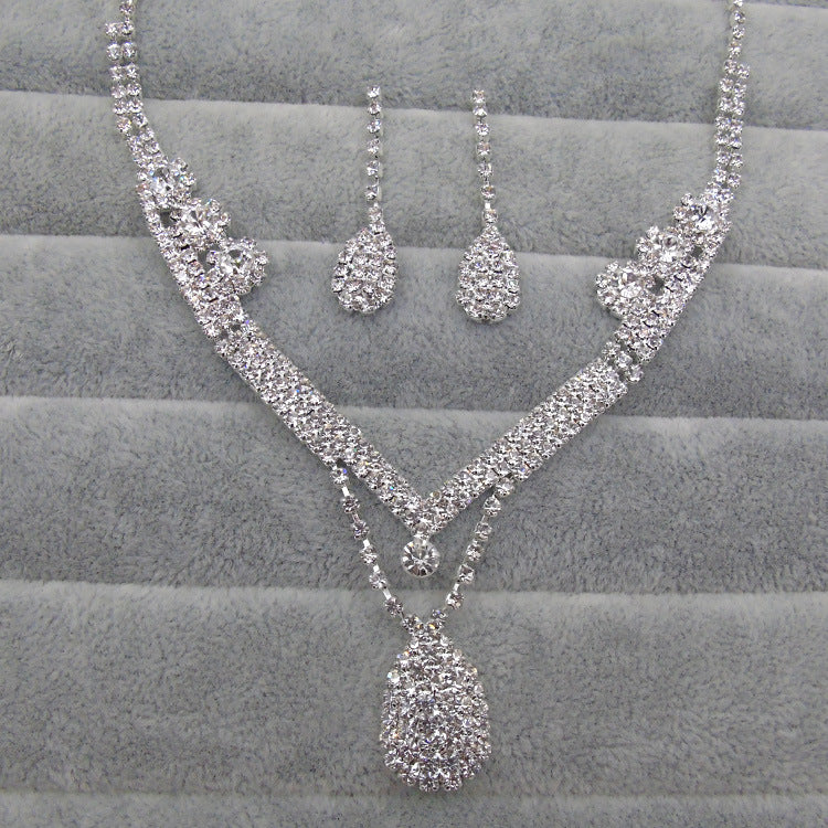Foreign Trade   Drill Water Drop Shape Bridal Necklace, Earrings Set Wedding Jewelry Wedding Accessories Wholesale