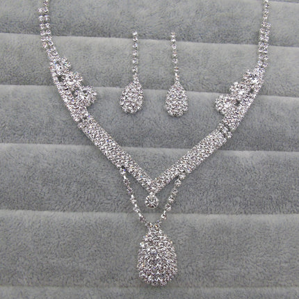 Foreign Trade   Drill Water Drop Shape Bridal Necklace, Earrings Set Wedding Jewelry Wedding Accessories Wholesale