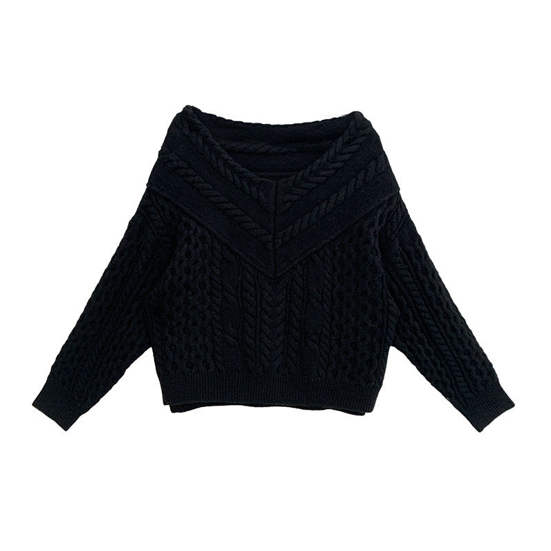 Coarse Twist Knit Sweater V-neck Sweater Women