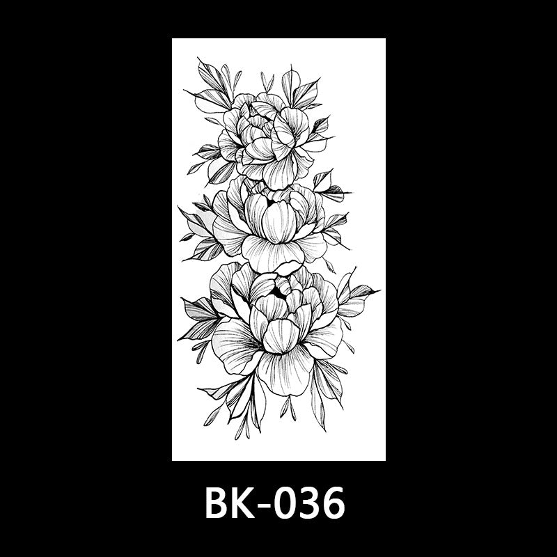 Black and white sketch flower tattoo stickers