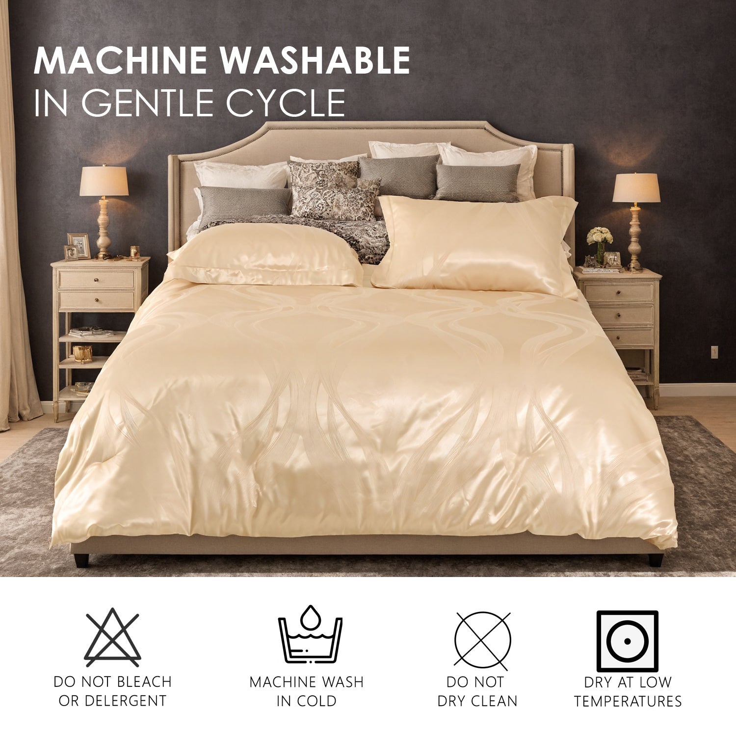 Luxurious Satin Microfiber Bedding Set Double-sided Jacquard Pattern, Italian Style Gold Ultra-shine Quilt Cover Three-piece Set, Super Soft King-size Quilt Cover With Pillowcase, Machine Washable, OK